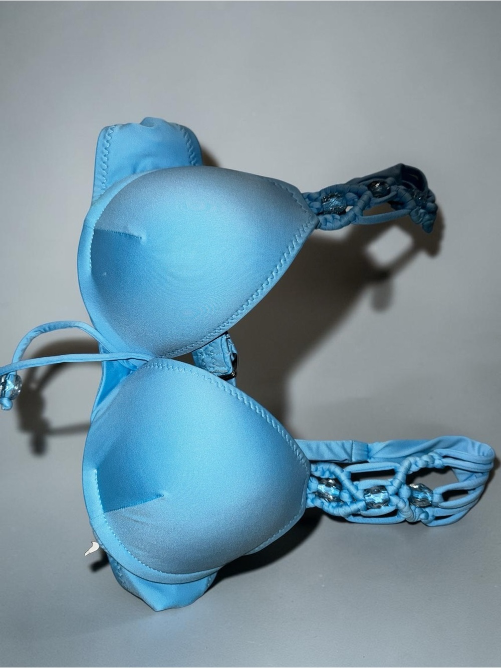 BECCA Light Blue Padded Bikini Top with Braided Straps